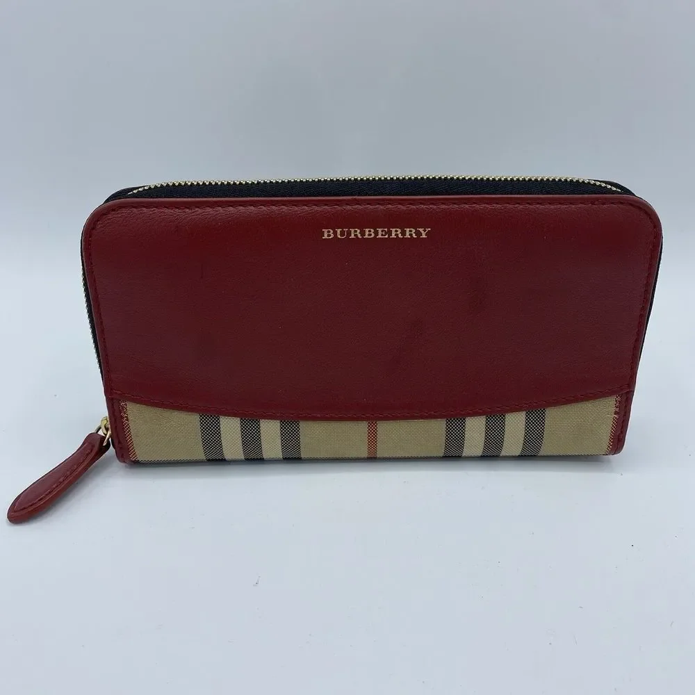 Burberry Elmore Wallet Clutch Purse Zip Around Haymarket House Check Nova Red - Picture 2 of 16